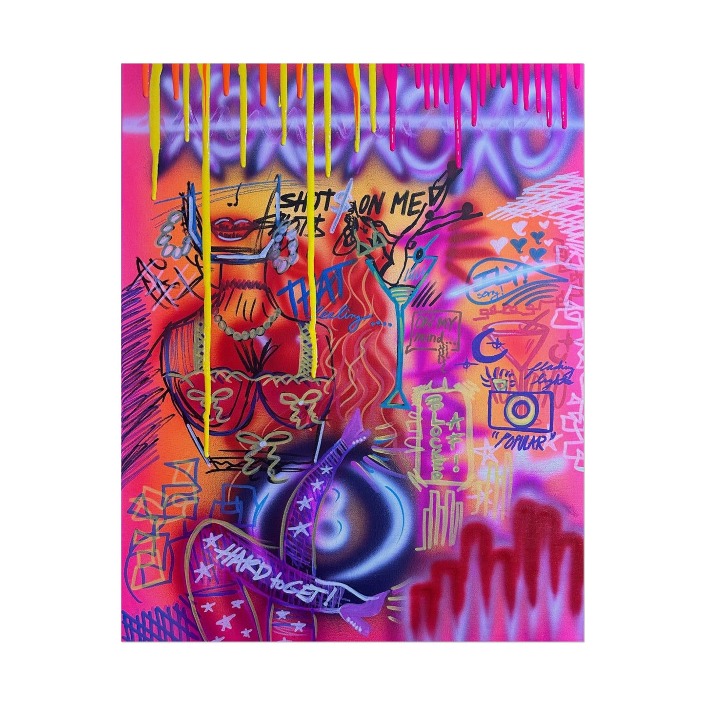 "shots on me!" airbrush rolled print