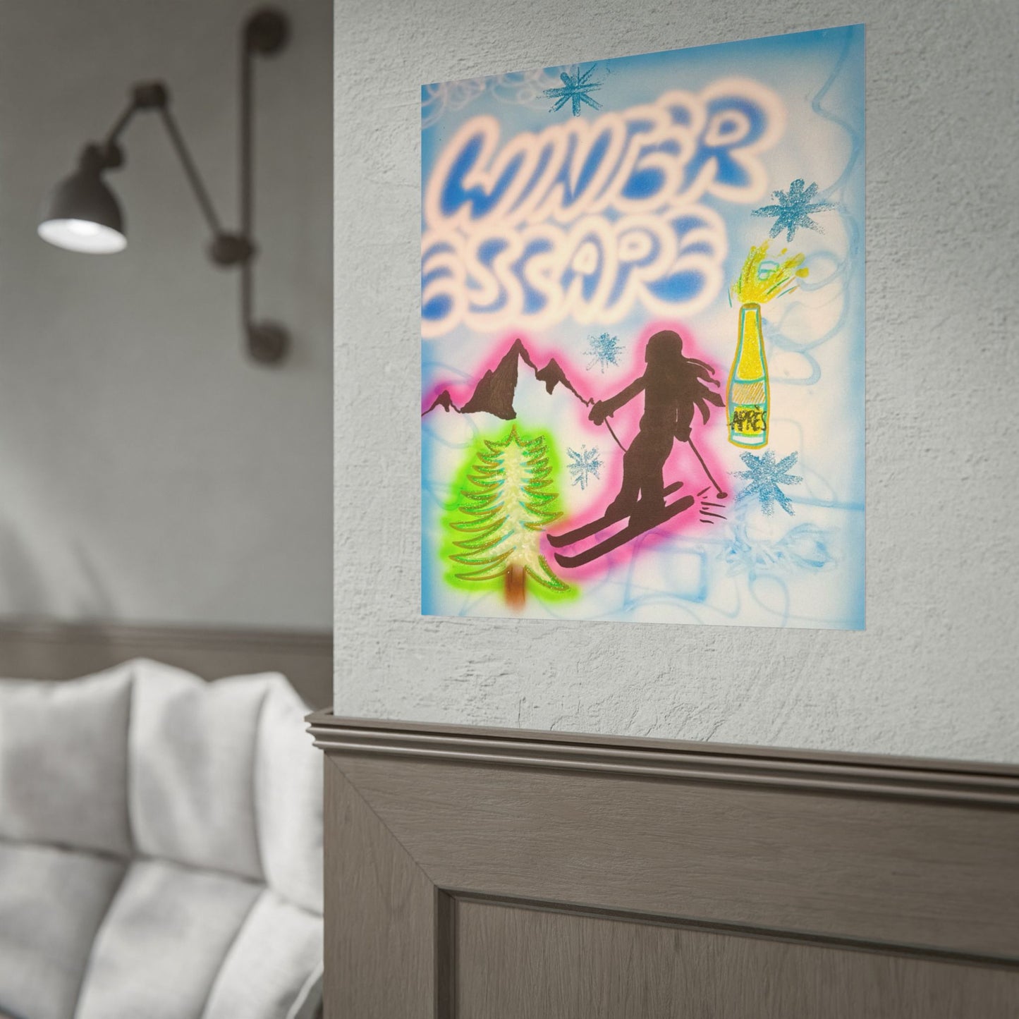 "winter escape" airbrush rolled print