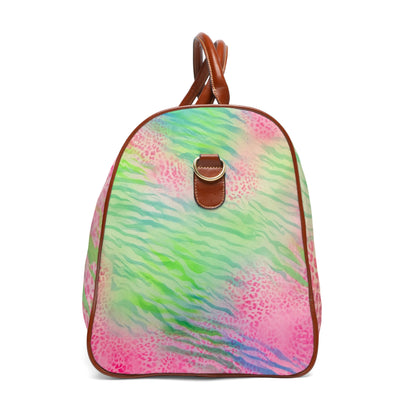 "teal cheetah" airbrush waterproof travel bag