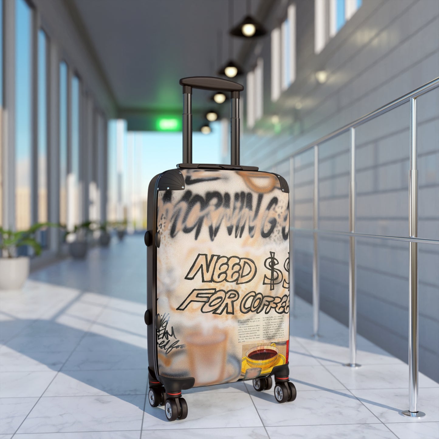 "need $$ for coffee" airbrush suitcase