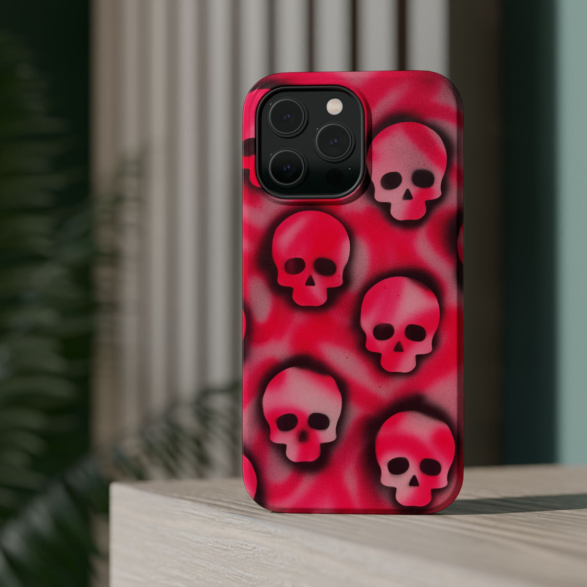 MagSafe "pink skully" airbrush iPhone case