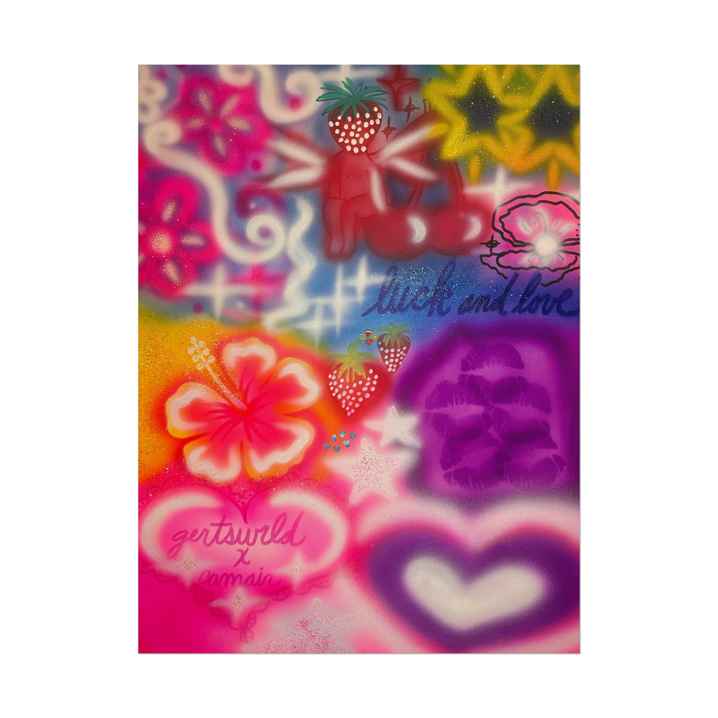 "luck & luv" airbrush rolled print