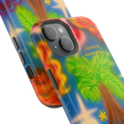 MagSafe iPhone-Hülle mit „Neon-Blaue Palmen“-Airbrush-Design