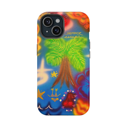 MagSafe iPhone-Hülle mit „Neon-Blaue Palmen“-Airbrush-Design