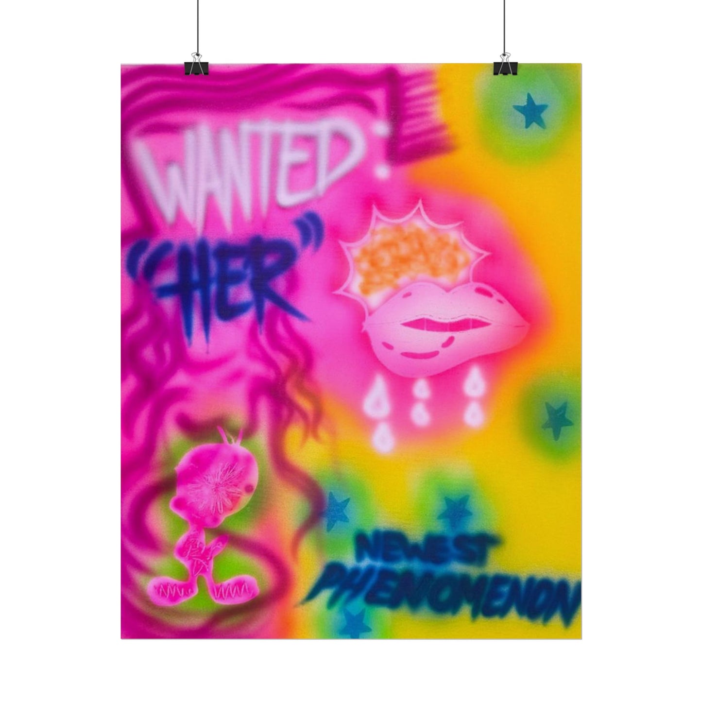 "wanted" airbrush rolled print