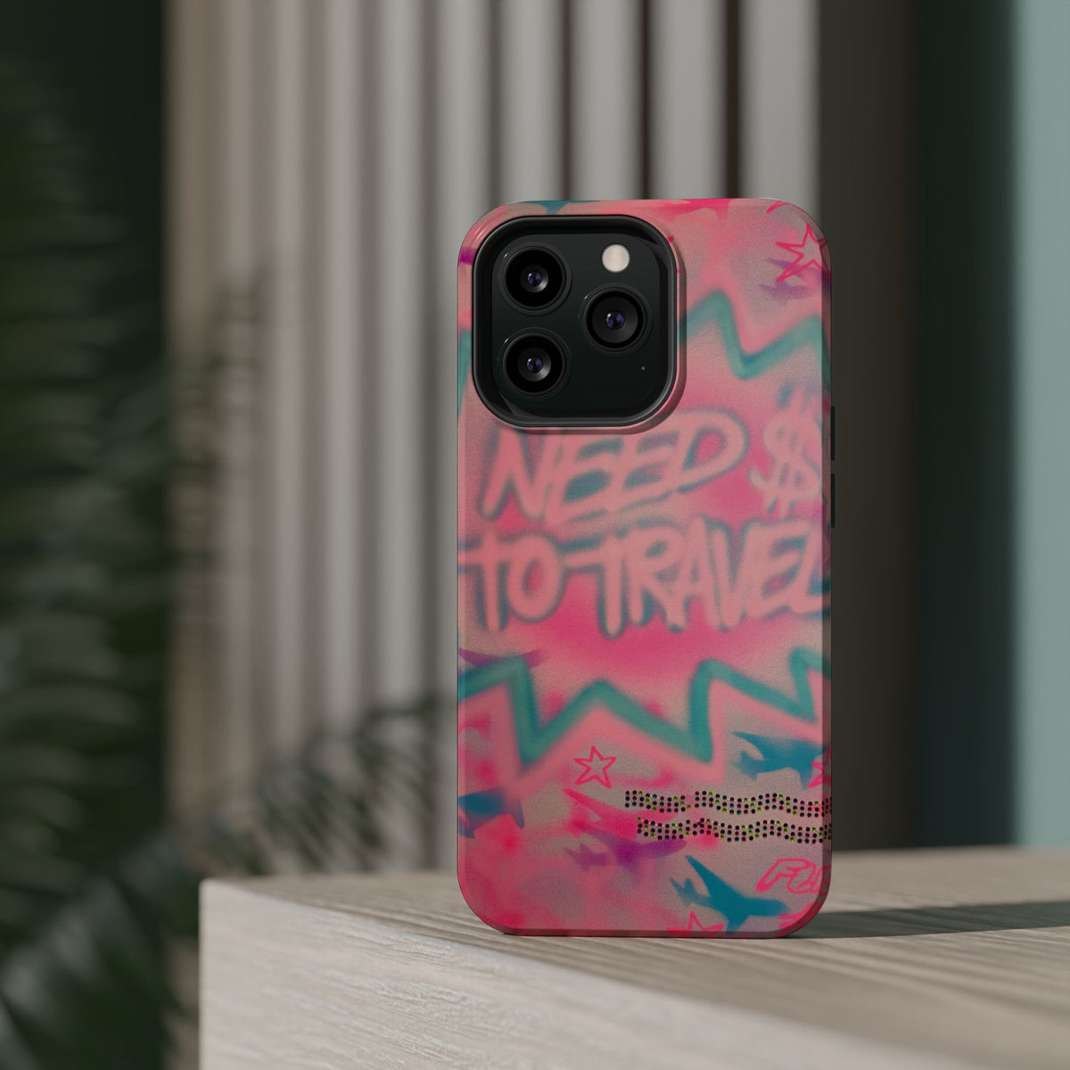 MagSafe "need $$ to travel" airbrush iPhone case