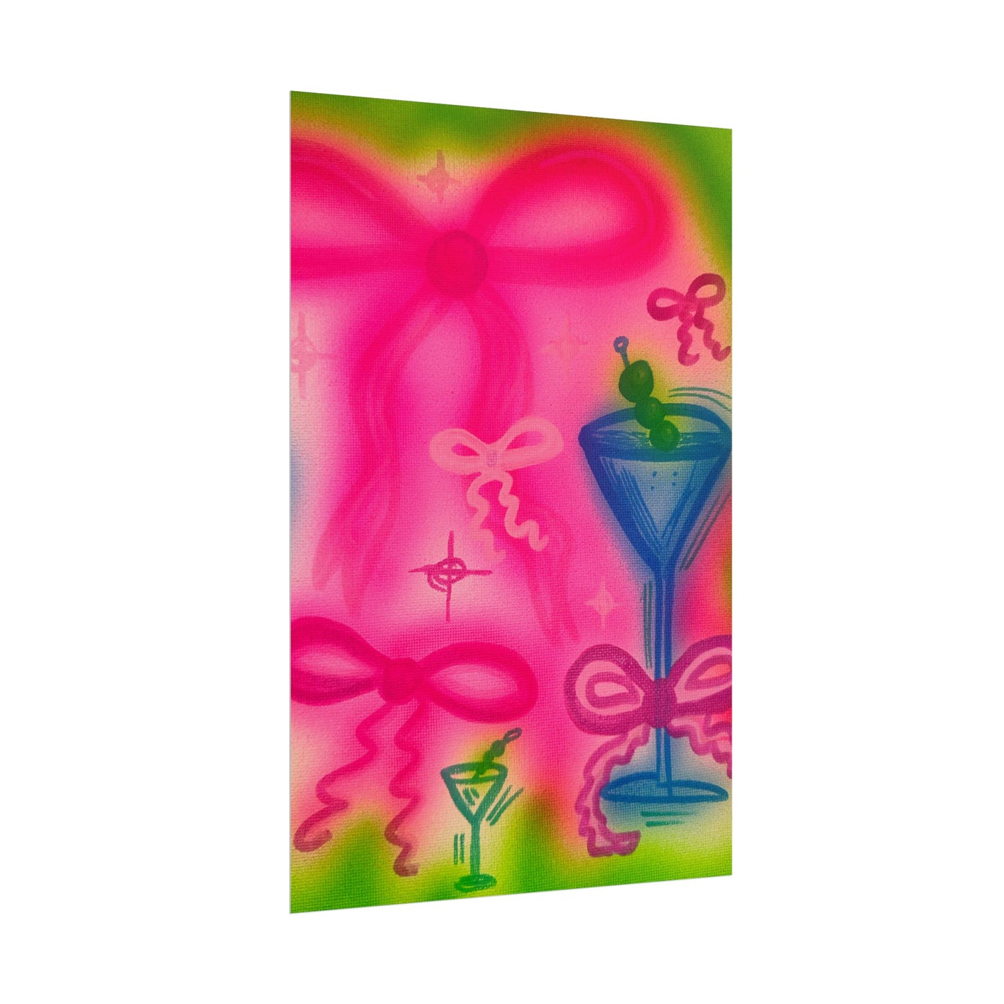 "bow martini" airbrush rolled print