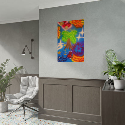 "neon blue palms" airbrush rolled print