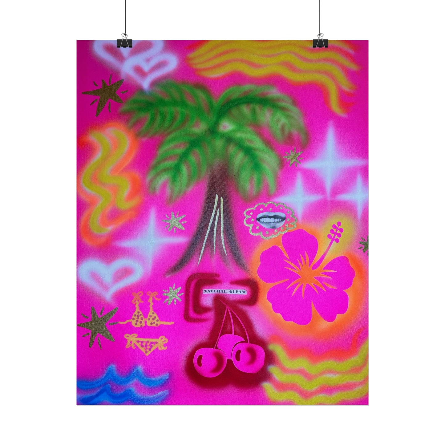 "neon pink palms" airbrush rolled print