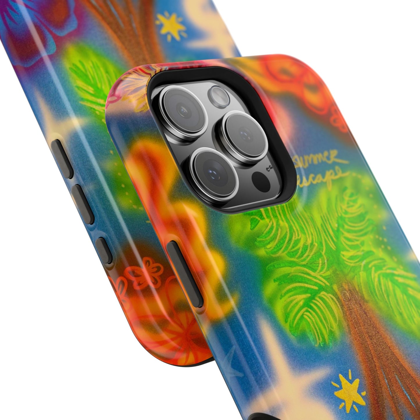 MagSafe iPhone-Hülle mit „Neon-Blaue Palmen“-Airbrush-Design