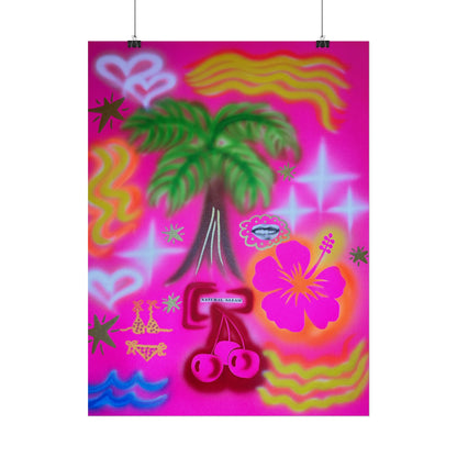 "neon pink palms" airbrush rolled print