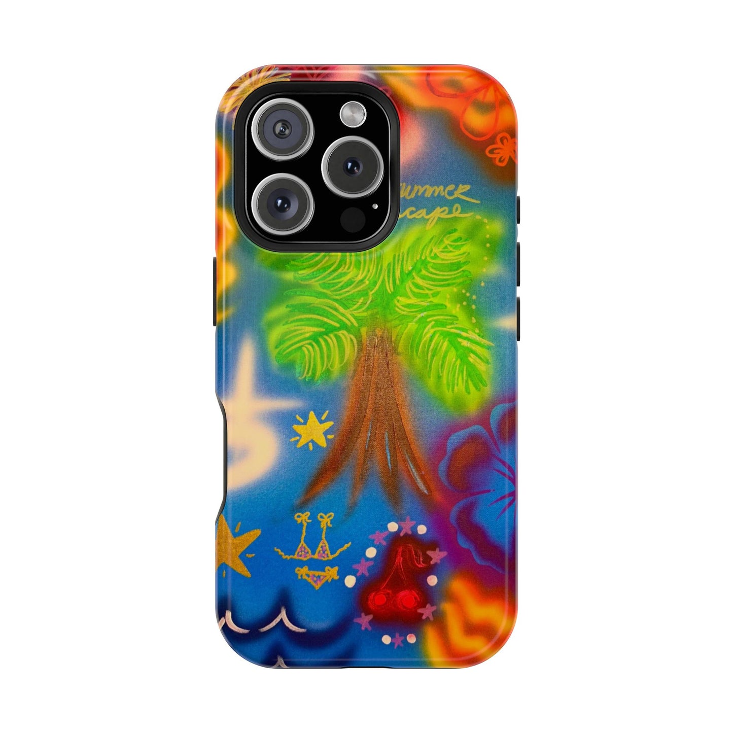 MagSafe iPhone-Hülle mit „Neon-Blaue Palmen“-Airbrush-Design