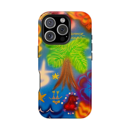 MagSafe iPhone-Hülle mit „Neon-Blaue Palmen“-Airbrush-Design