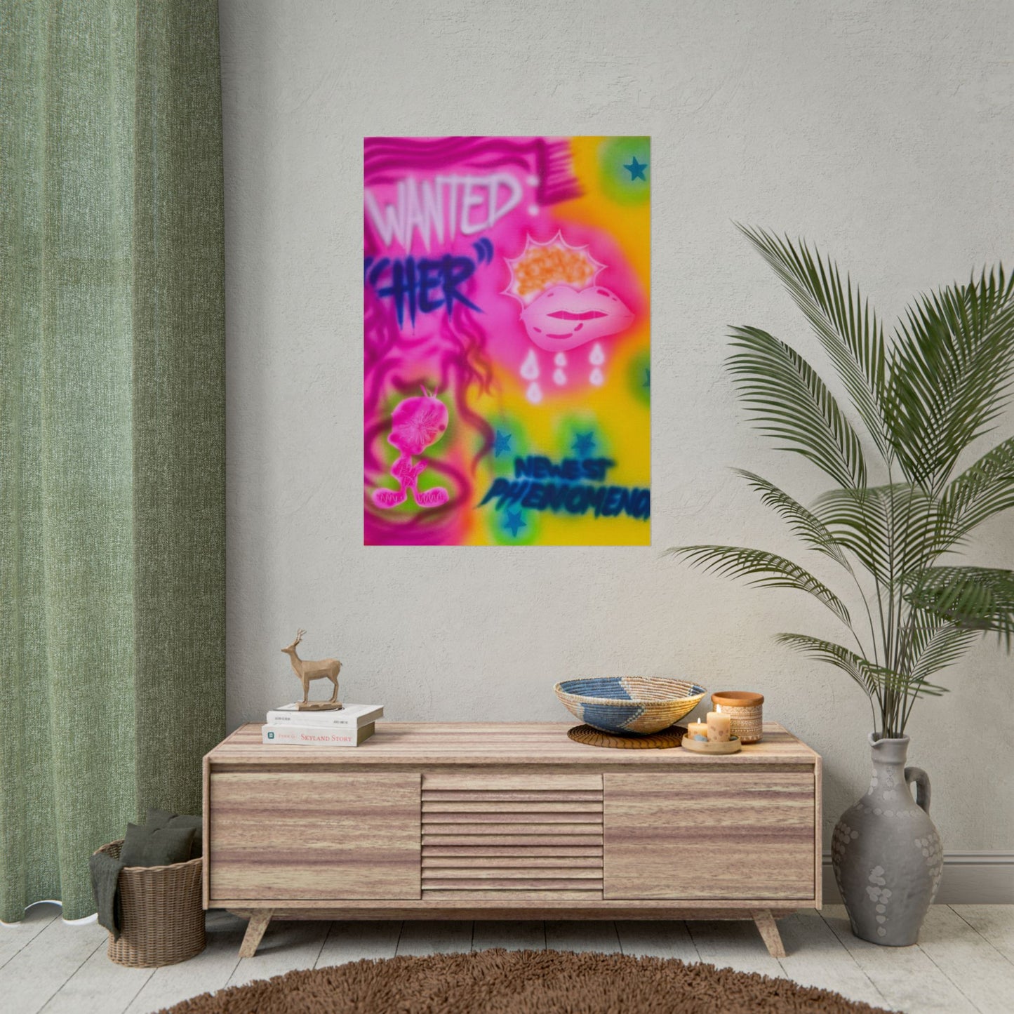 "wanted" airbrush rolled print