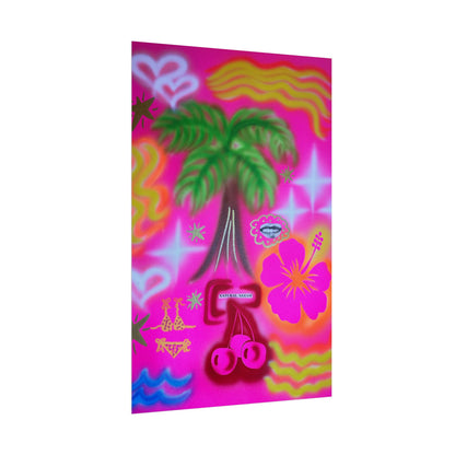 "neon pink palms" airbrush rolled print