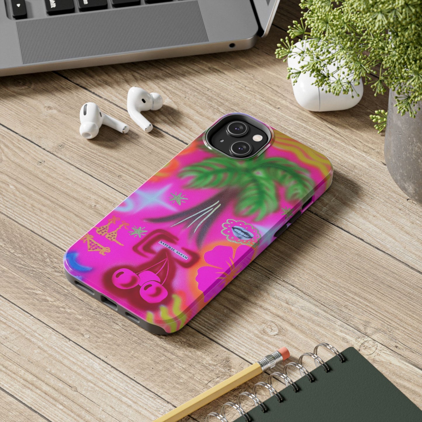 "neon pink palms" airbrush iPhone case