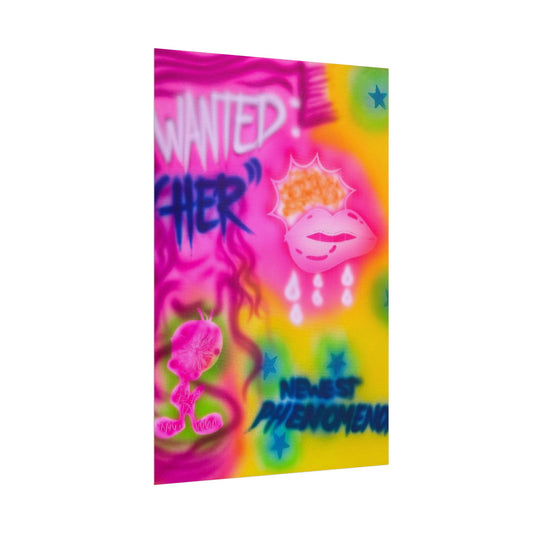 "wanted" airbrush rolled print
