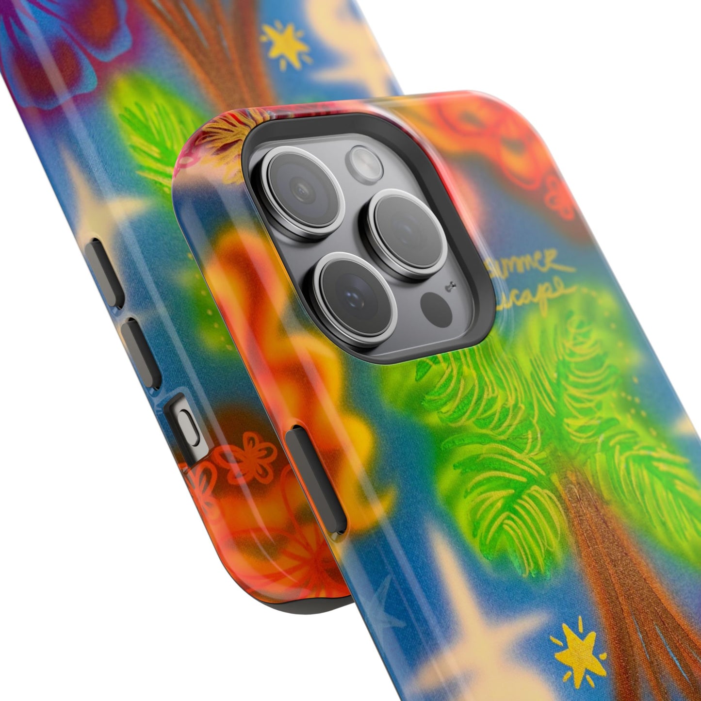 MagSafe iPhone-Hülle mit „Neon-Blaue Palmen“-Airbrush-Design