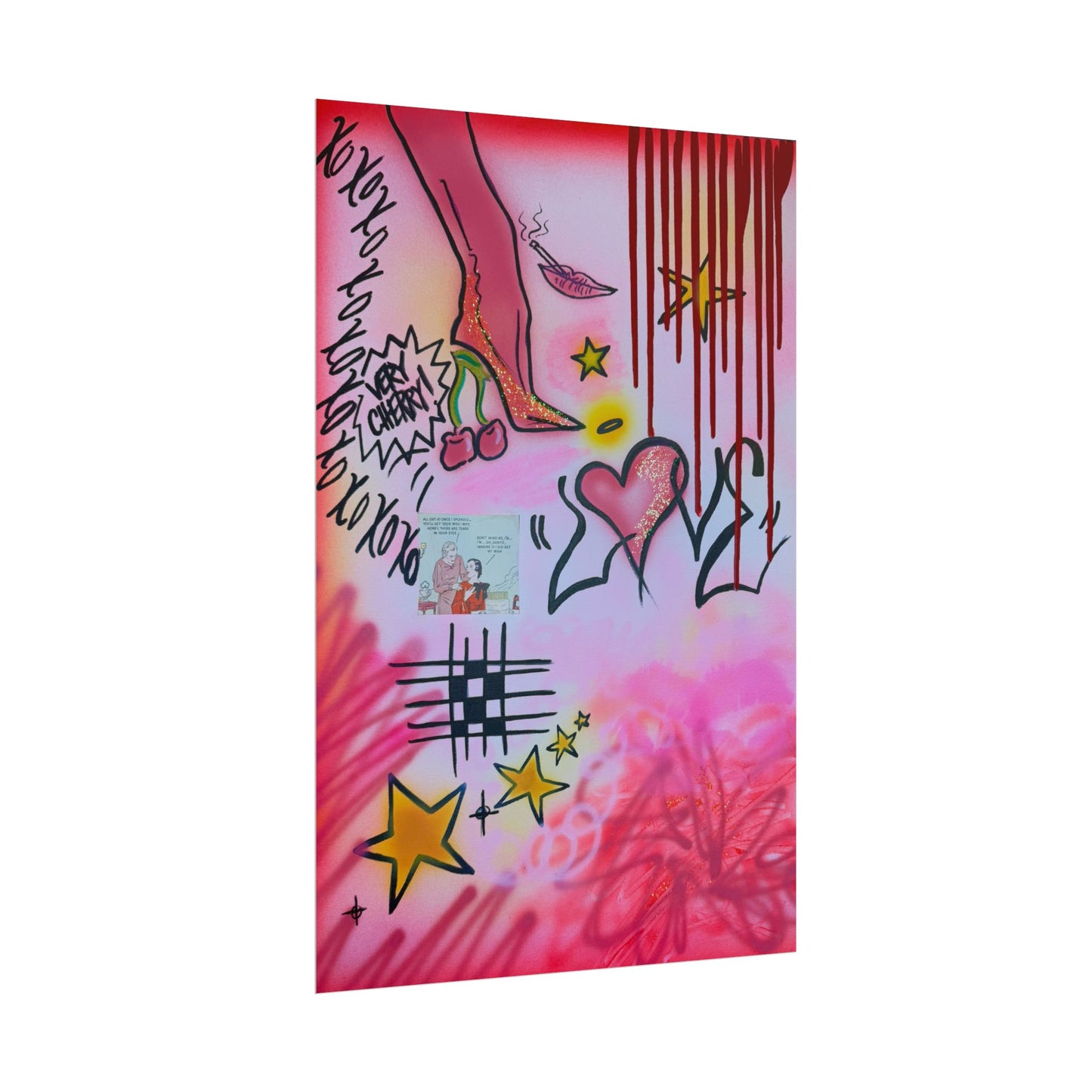 "cherry luvr" airbrush rolled print