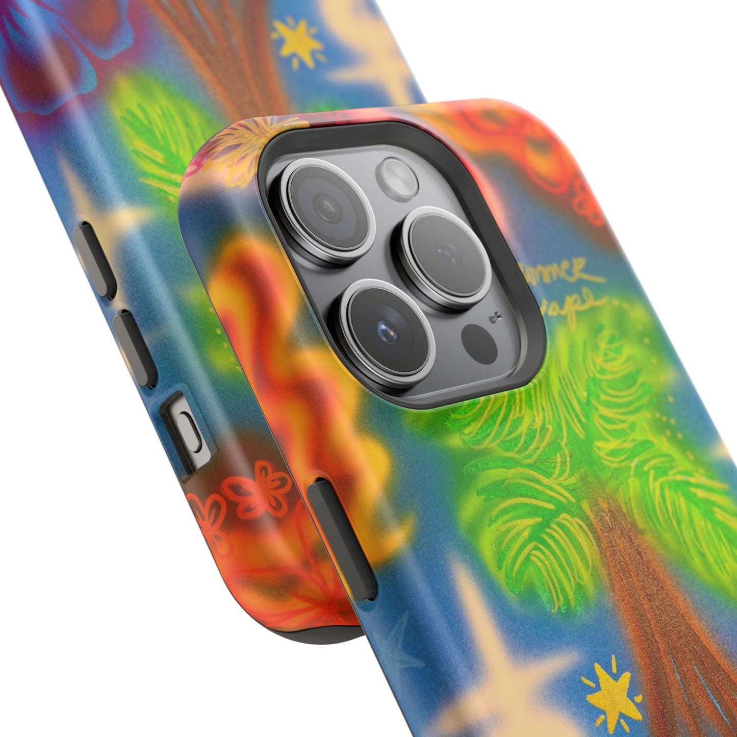 MagSafe iPhone-Hülle mit „Neon-Blaue Palmen“-Airbrush-Design