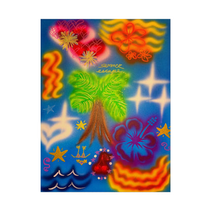 "neon blue palms" airbrush rolled print