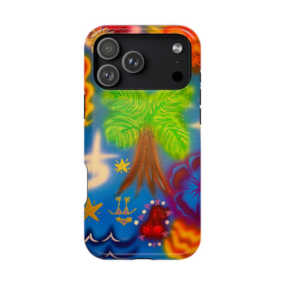 MagSafe iPhone-Hülle mit „Neon-Blaue Palmen“-Airbrush-Design