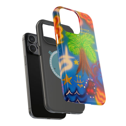 MagSafe iPhone-Hülle mit „Neon-Blaue Palmen“-Airbrush-Design