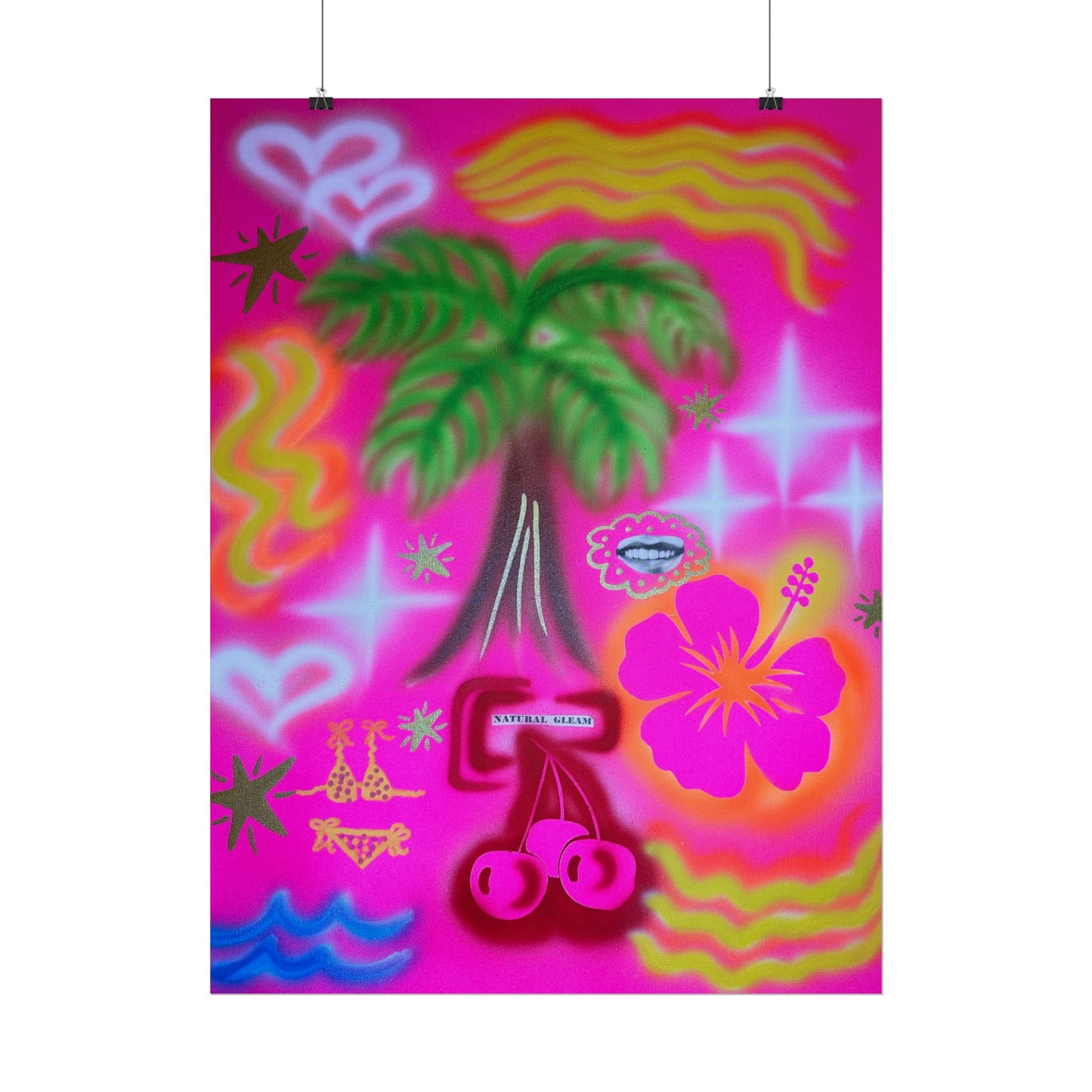 "neon pink palms" airbrush rolled print