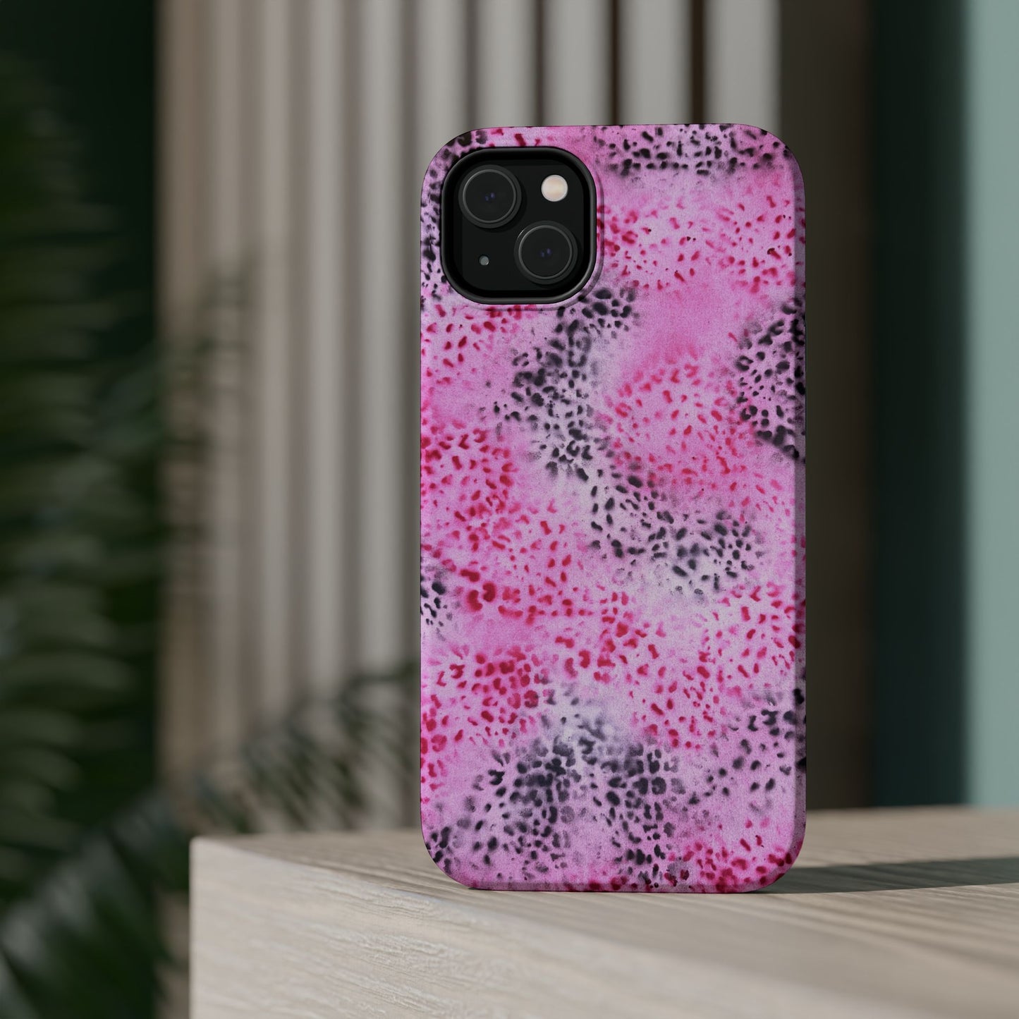 MagSafe "pink cheetah" airbrush iPhone case
