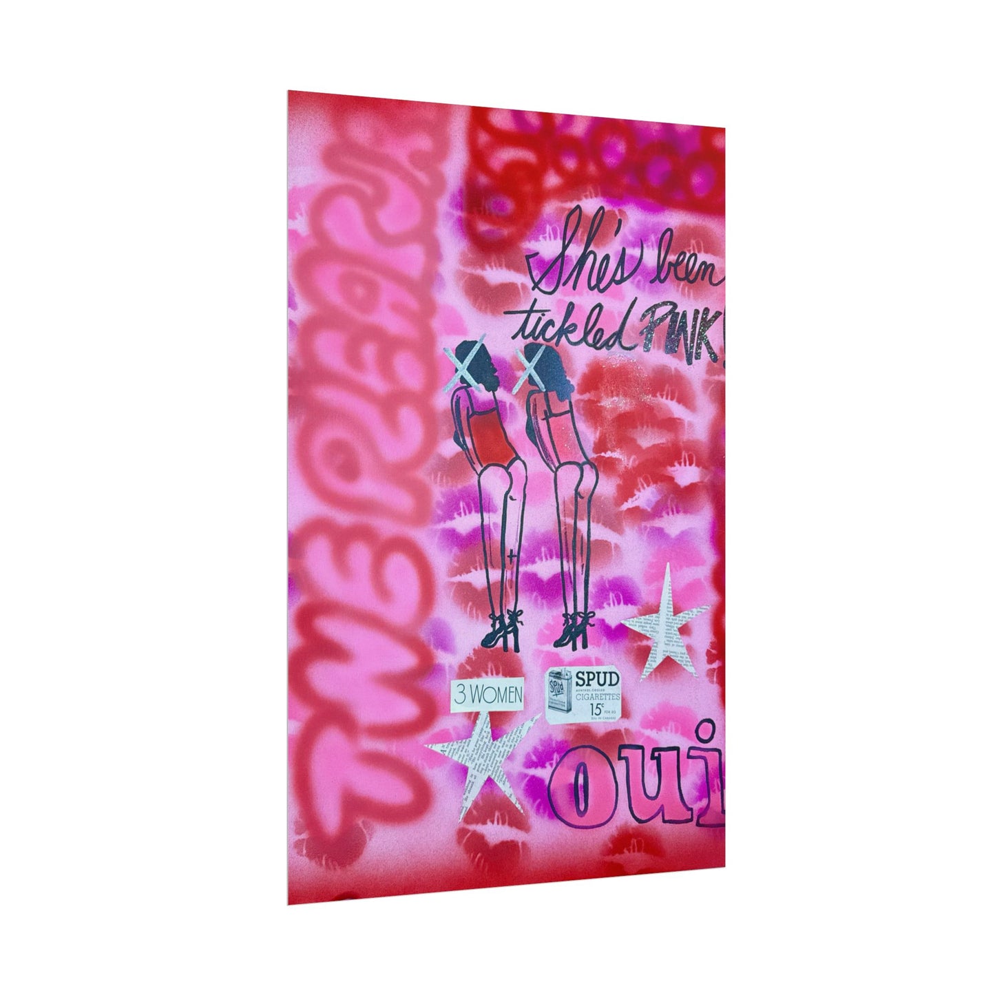 "tickled pink" airbrush rolled print