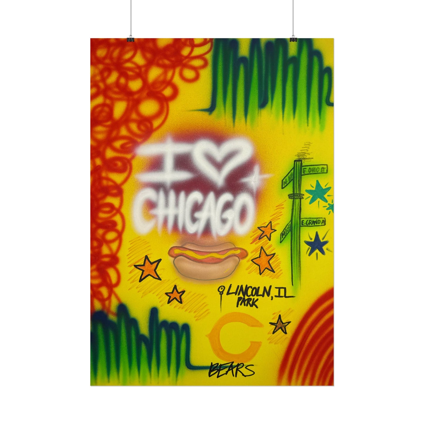 "chicago" airbrush rolled print