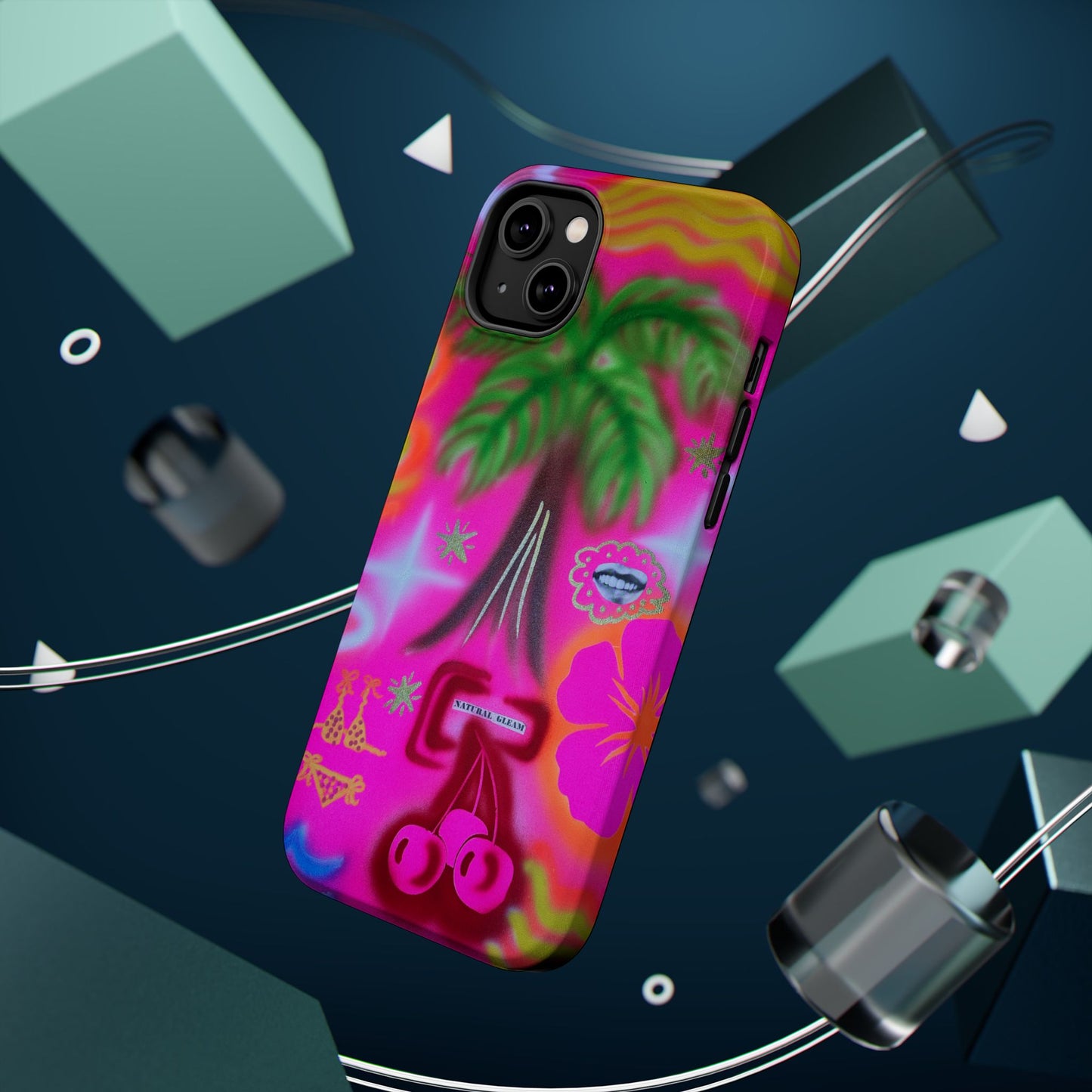 MagSafe "neon pink palms" Airbrush iPhone-Hülle