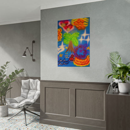 "neon blue palms" airbrush rolled print