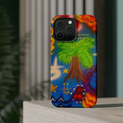 MagSafe iPhone-Hülle mit „Neon-Blaue Palmen“-Airbrush-Design