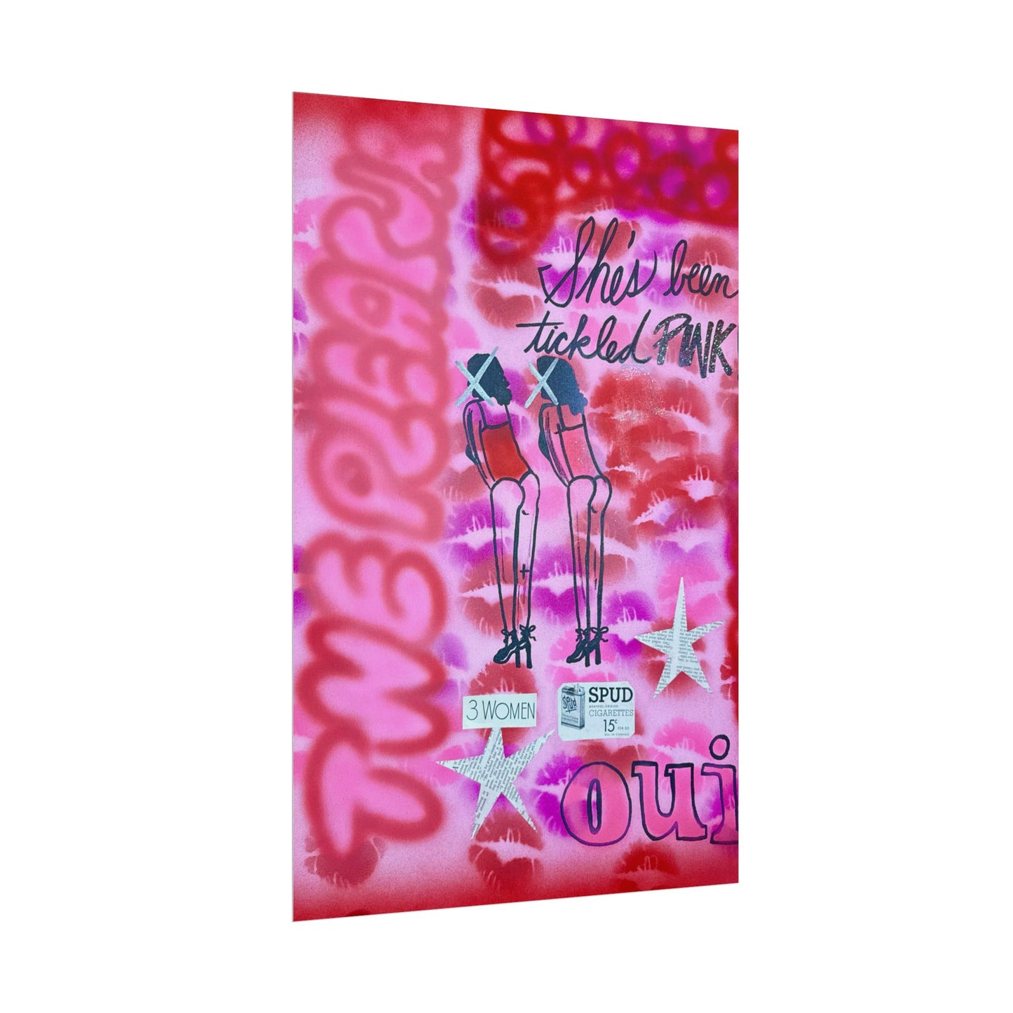 "tickled pink" airbrush rolled print