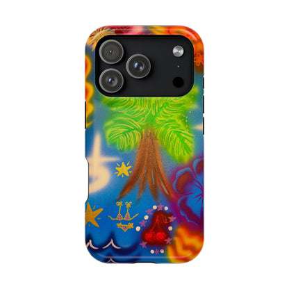 MagSafe iPhone-Hülle mit „Neon-Blaue Palmen“-Airbrush-Design