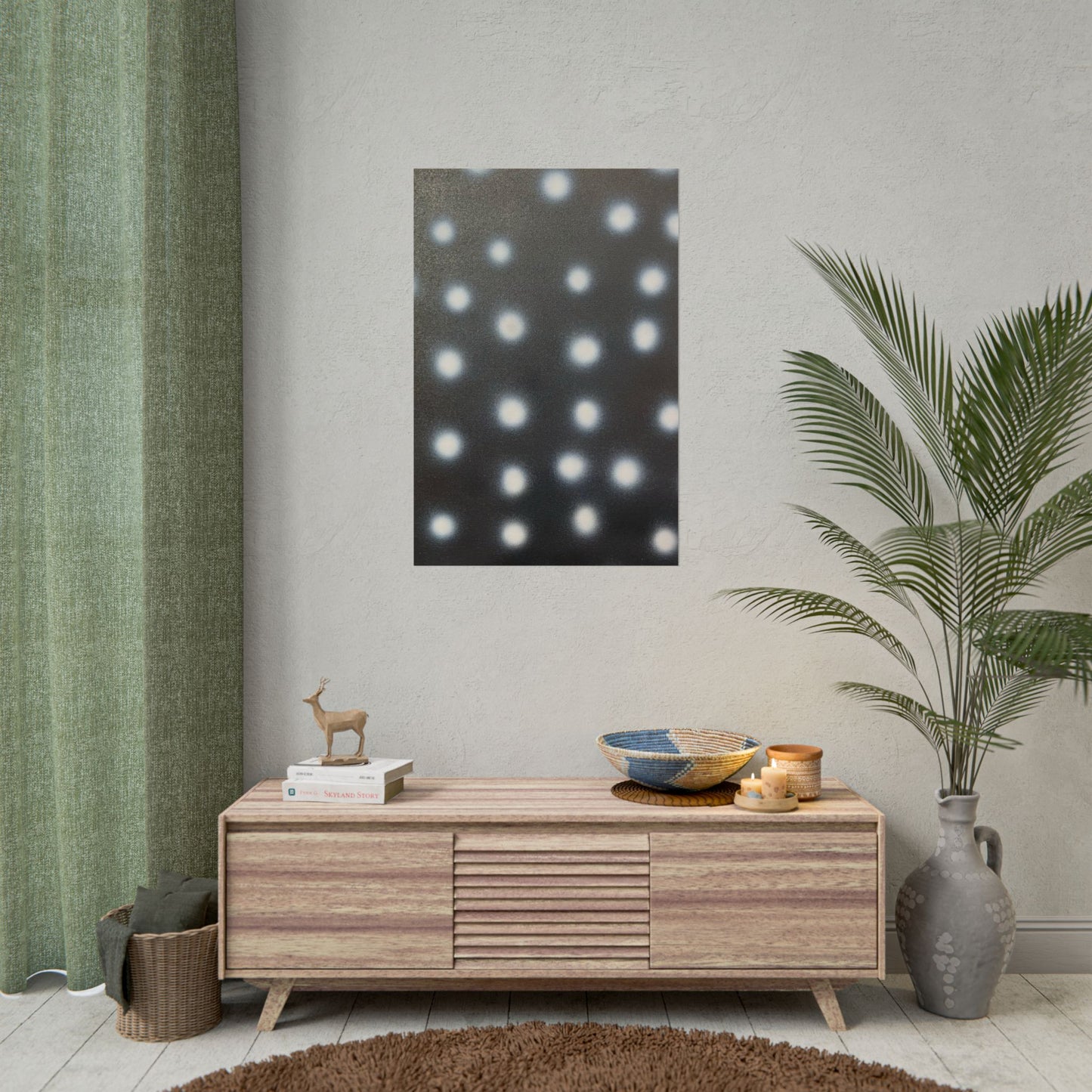 "coconut noir polka dots" airbrush rolled print