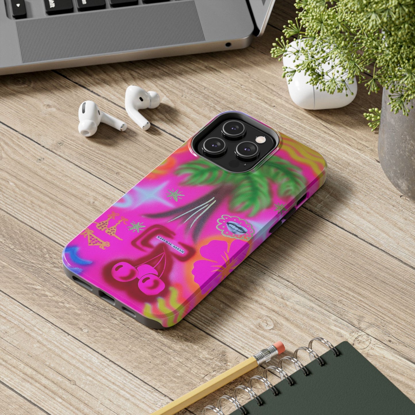 "neon pink palms" airbrush iPhone case