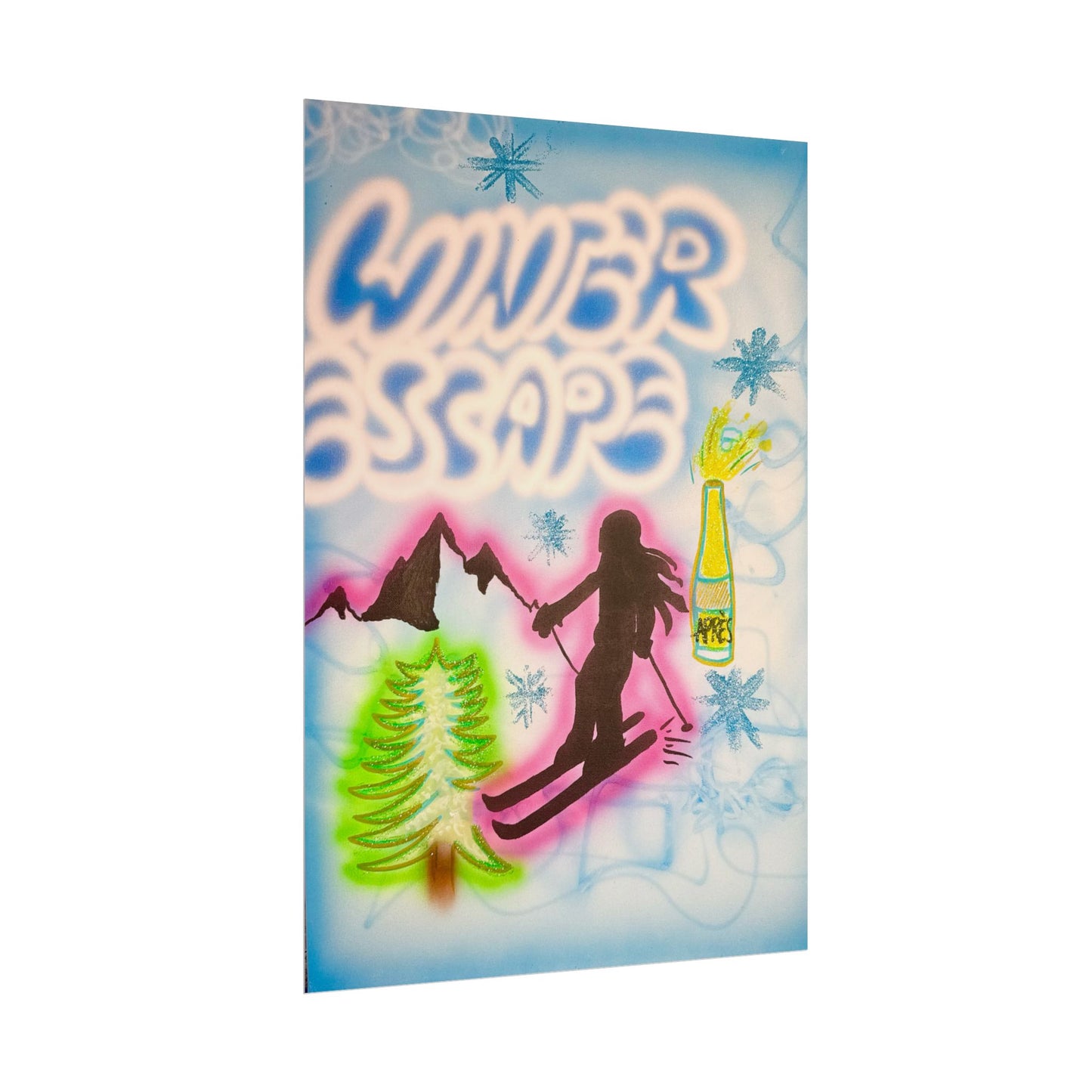 "winter escape" airbrush rolled print