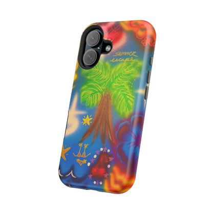 MagSafe iPhone-Hülle mit „Neon-Blaue Palmen“-Airbrush-Design