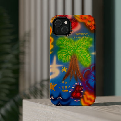 MagSafe iPhone-Hülle mit „Neon-Blaue Palmen“-Airbrush-Design