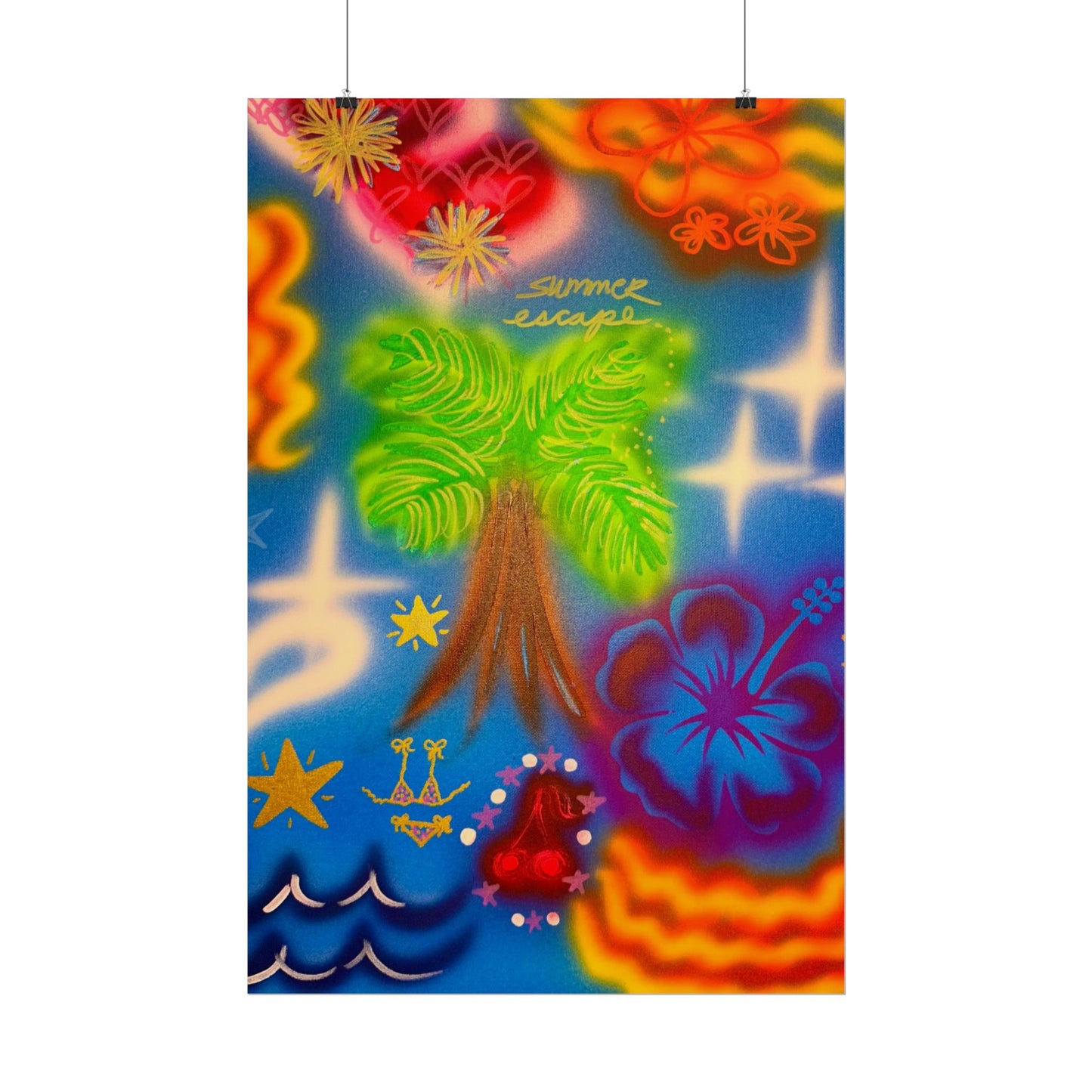 "neon blue palms" airbrush rolled print