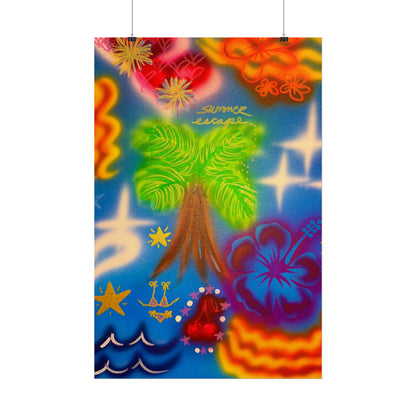 "neon blue palms" airbrush rolled print