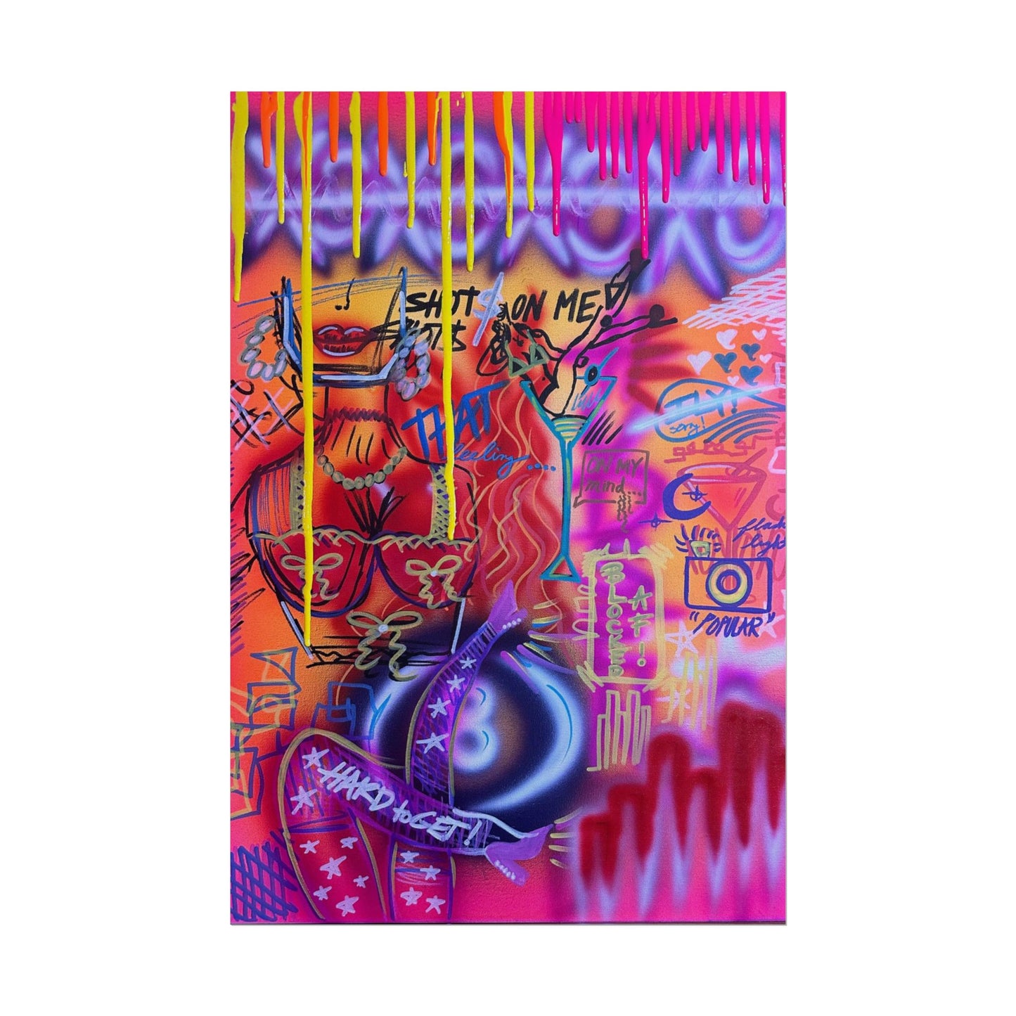 "shots on me!" airbrush rolled print