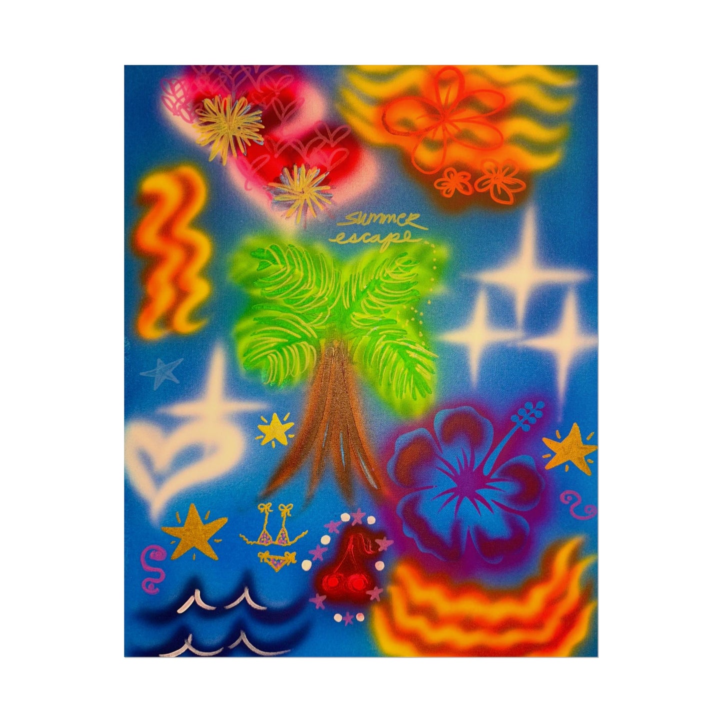 "neon blue palms" airbrush rolled print
