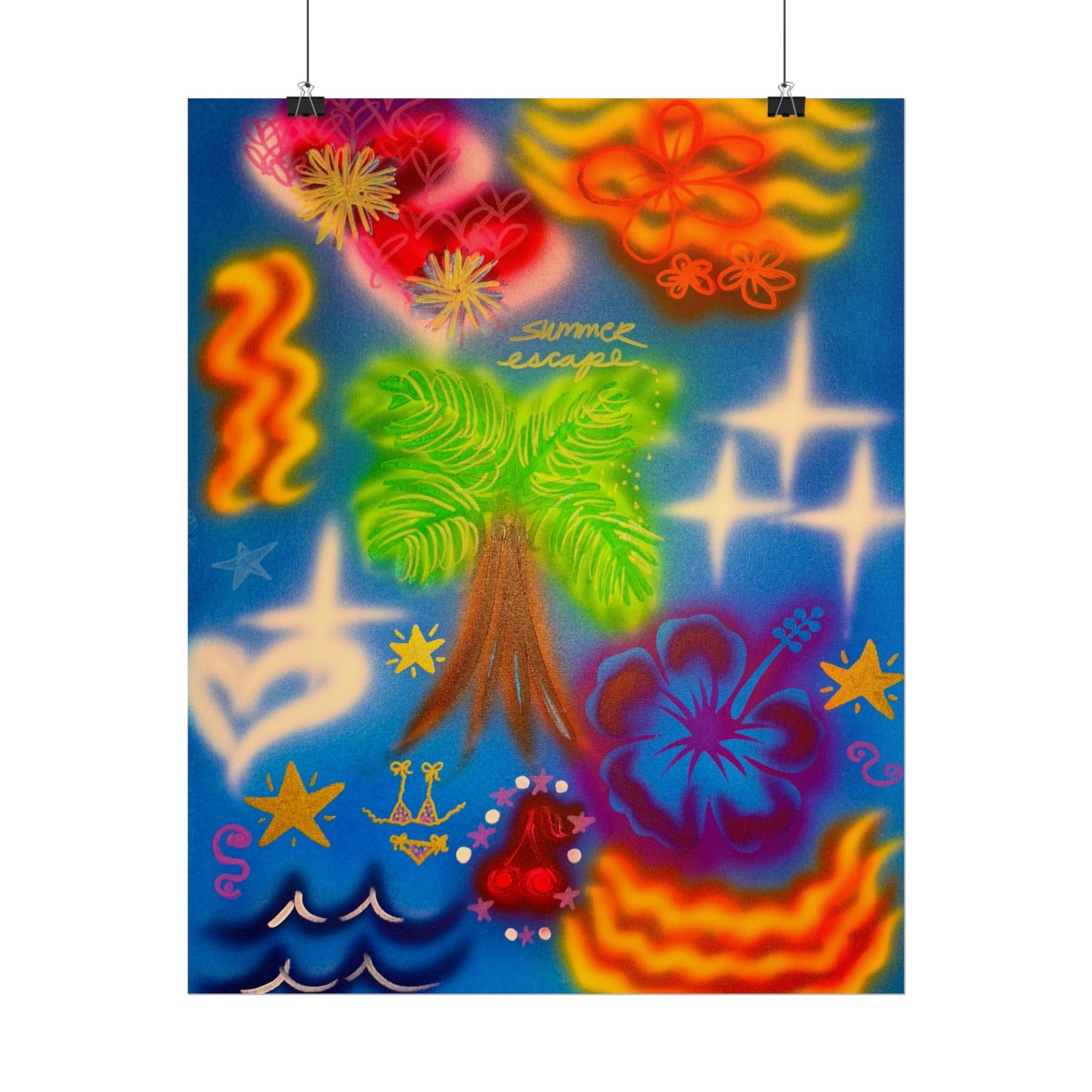 "neon blue palms" airbrush rolled print