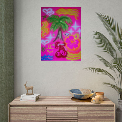 "neon pink palms" airbrush rolled print