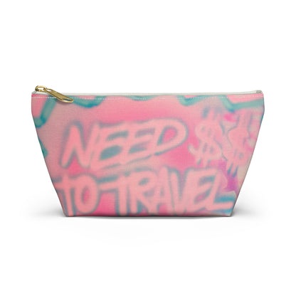 "need $$ to travel" airbrush makeup pouch