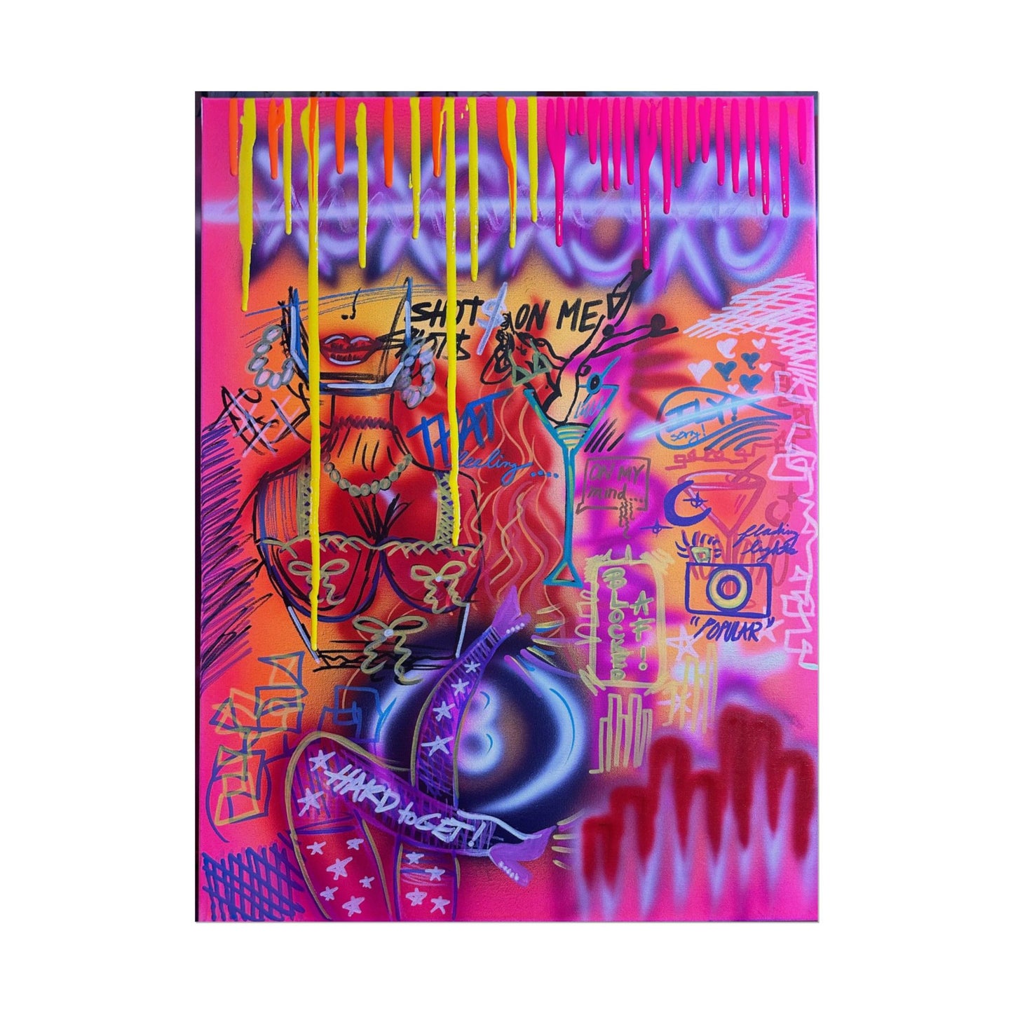 "shots on me!" airbrush rolled print