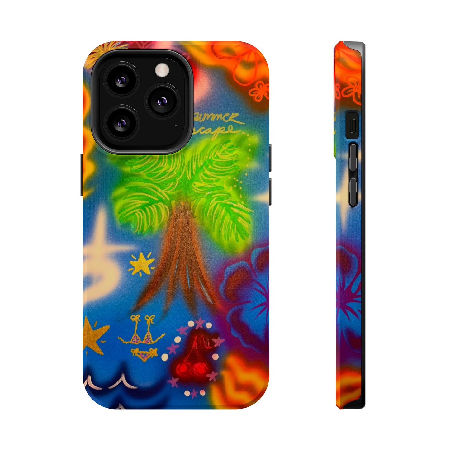 MagSafe iPhone-Hülle mit „Neon-Blaue Palmen“-Airbrush-Design